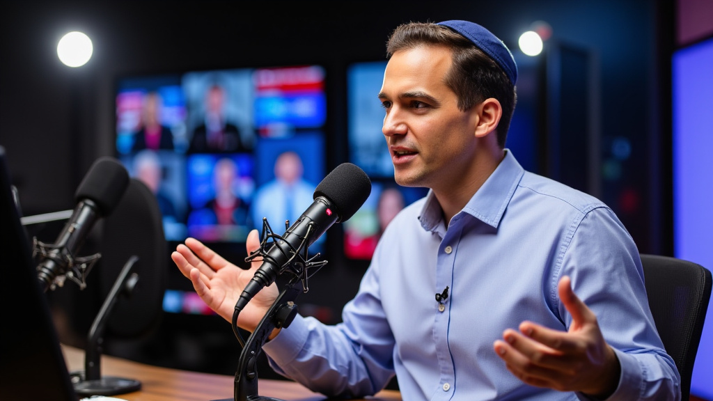 Ben Shapiro under en politisk kommentar-sending der han diskuterer kulturkrig-temaer