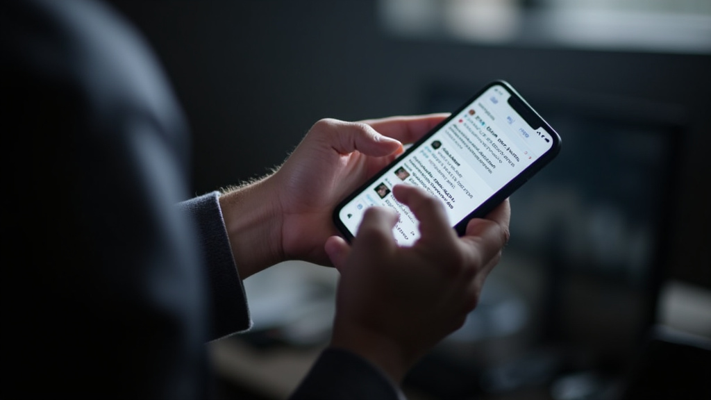 Nærbilde av Elon Musk som skriver kontroversielt Twitter-innlegg på telefon