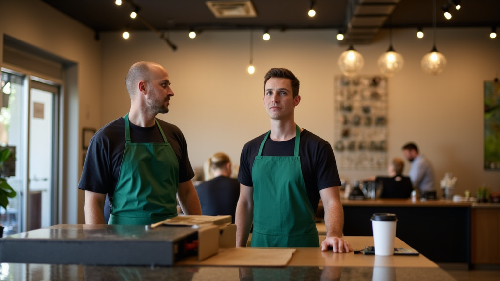 Starbucks-kafé med ansatte som diskuterer fjerning av Pride-dekorasjoner