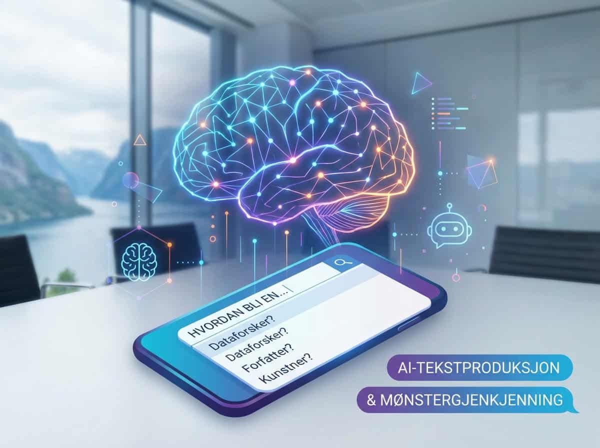 Visualisering av hvordan AI-språkmodeller predikerer mønstre og fullfører tekst basert på kontekst