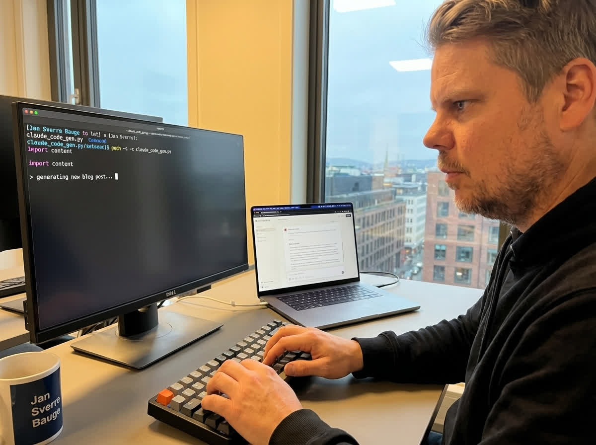 Jan Sverre lager innhold fra terminalen med Claude Code