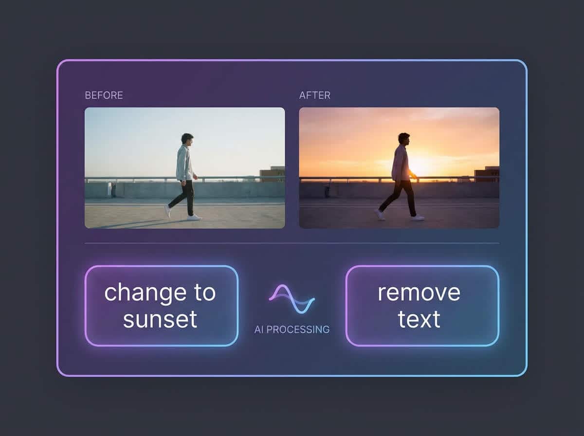 Kling O1 interface showing video editing with natural language prompts