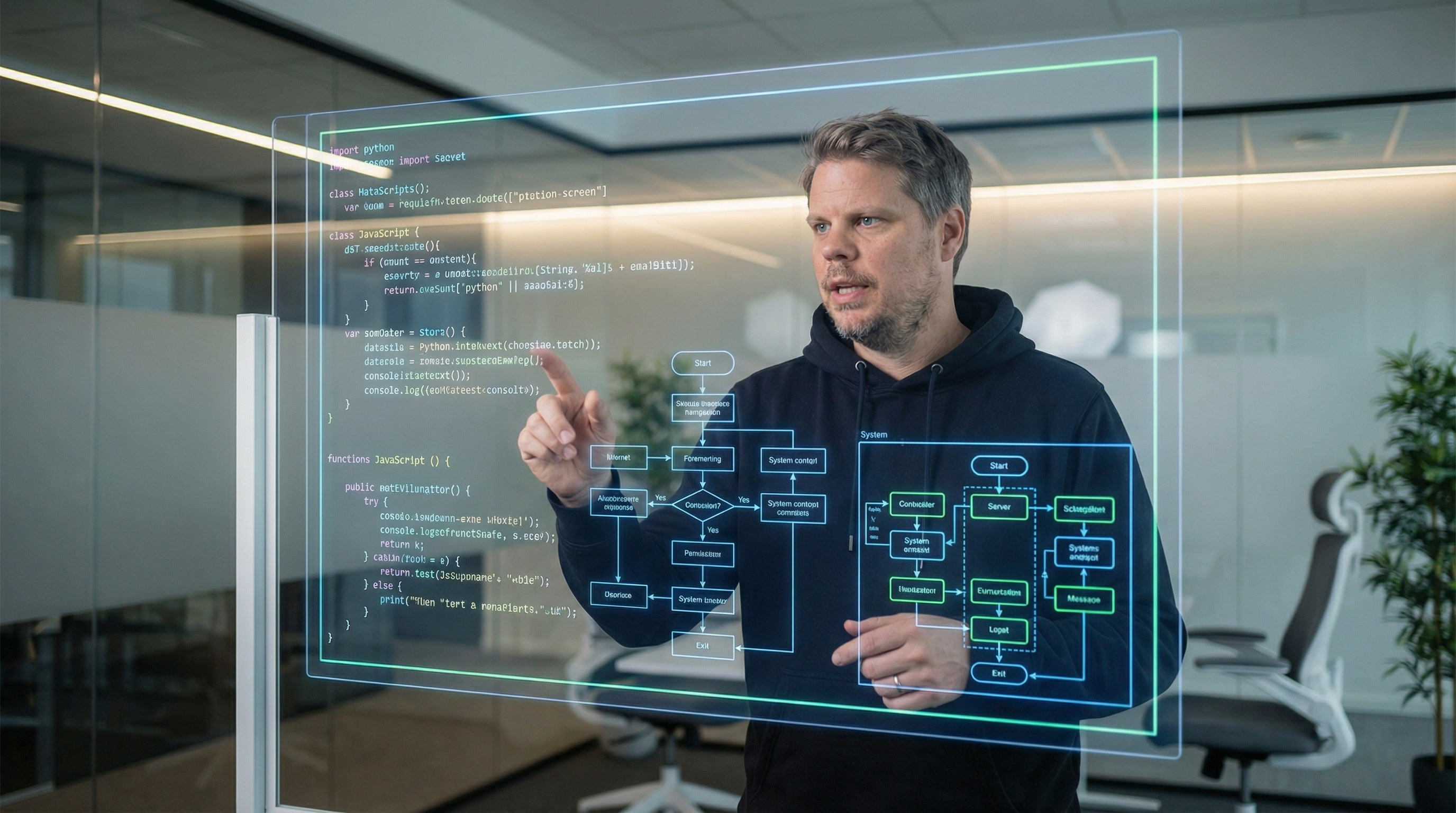 Jan Sverre forklarer programmatic tool calling ved holografisk tavle