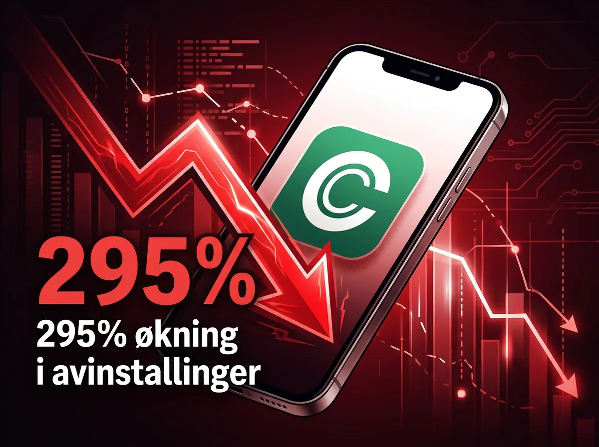 Infografikk som viser 295 prosent økning i ChatGPT-avinstallinger etter at OpenAI tok Pentagons AI-kontrakt