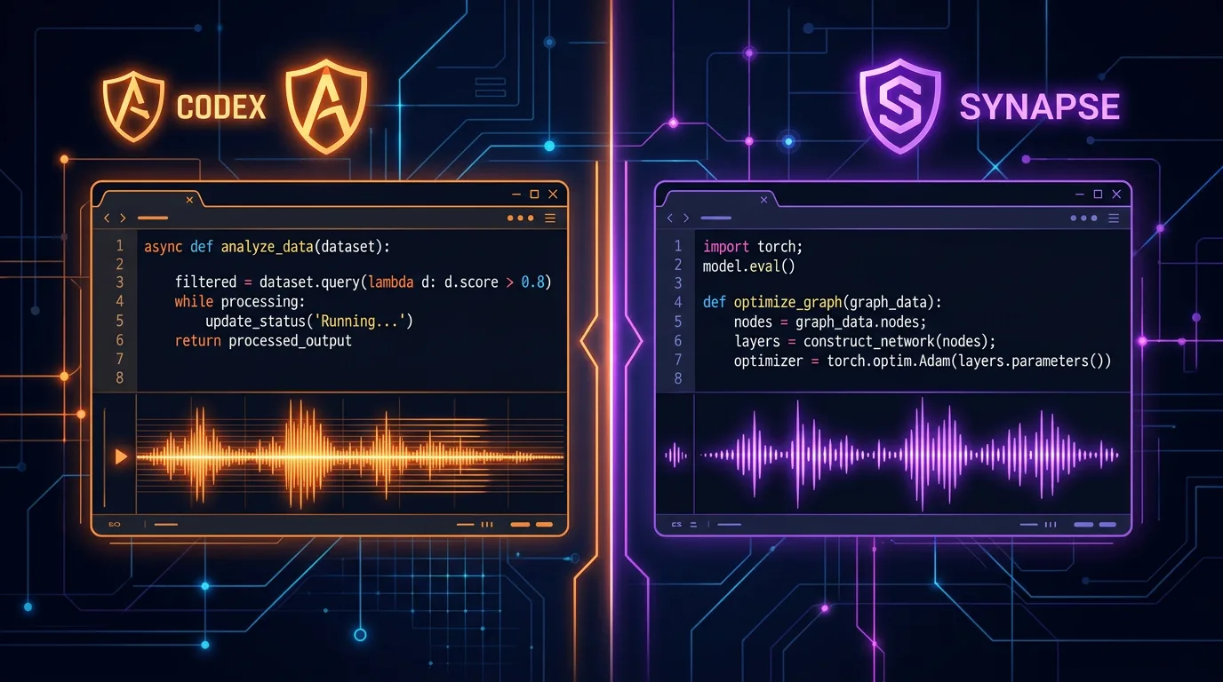 Sammenligning av to AI-kodeverktøy med stemmevisualisering, illustrerer konkurransen mellom Anthropic og OpenAI