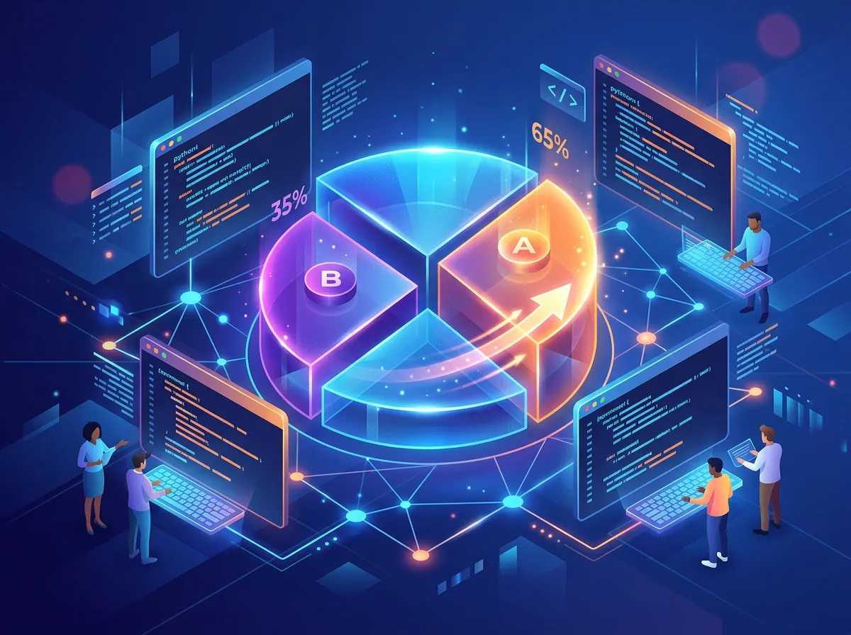 Illustrasjon av AI-kodingsmarkedet der Claude Code vokser raskere enn OpenAI Codex