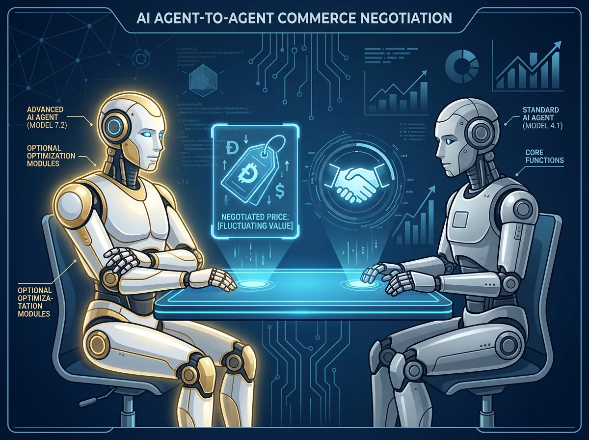 To AI-agenter forhandler over en digital handelsbord der en avansert agent har klart overtak over en enklere modell