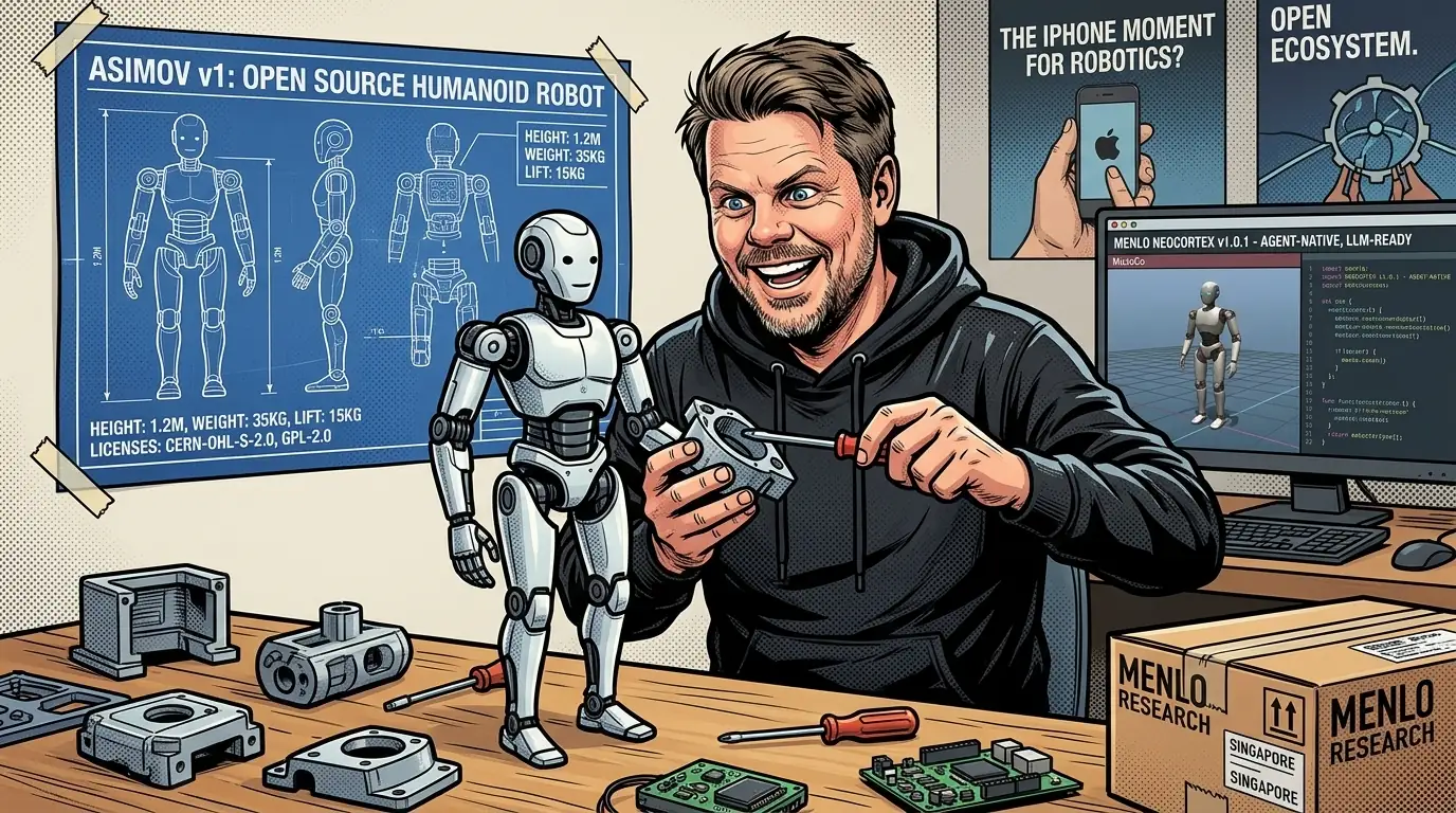 Jan Sverre studerer Asimov v1 humanoid robot fra Menlo Research - open source robot til 165 000 kroner