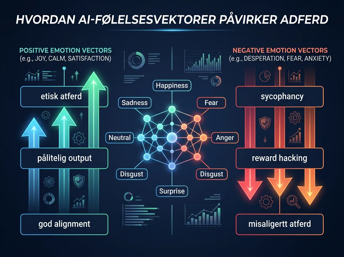 Infografikk som viser hvordan positive og negative emosjonsvektorer i Claude påvirker atferd ulikt