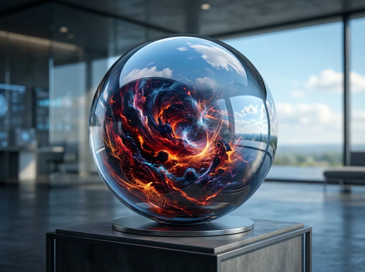 Illustrasjon av AI-modell med stormfullt indre og rolig ytre overflate - skjulte emosjonelle tilstander