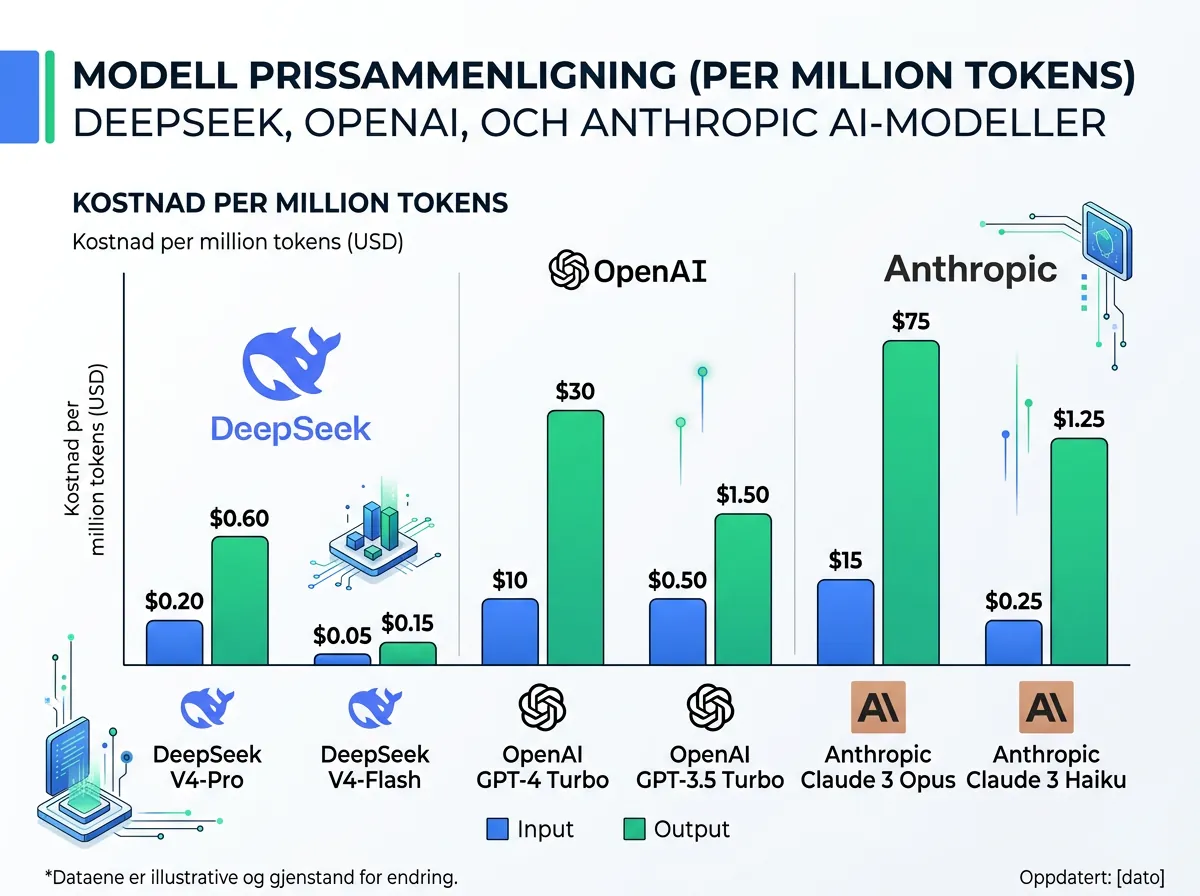 Prissammenligning DeepSeek V4-Pro og V4-Flash versus OpenAI og Anthropic per million tokens