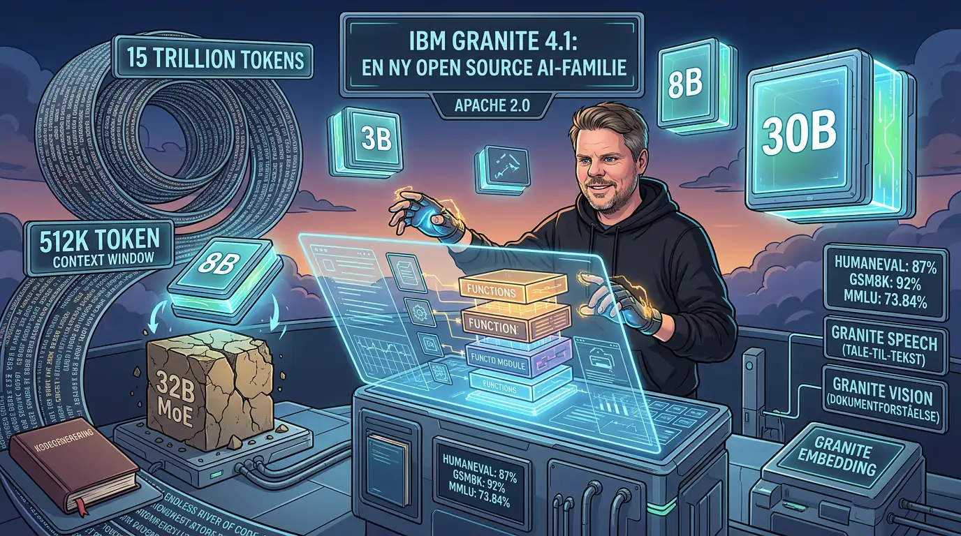 Jan Sverre utforsker IBM Granite 4.1 sine tre open source AI-modeller på 3B, 8B og 30B parametere