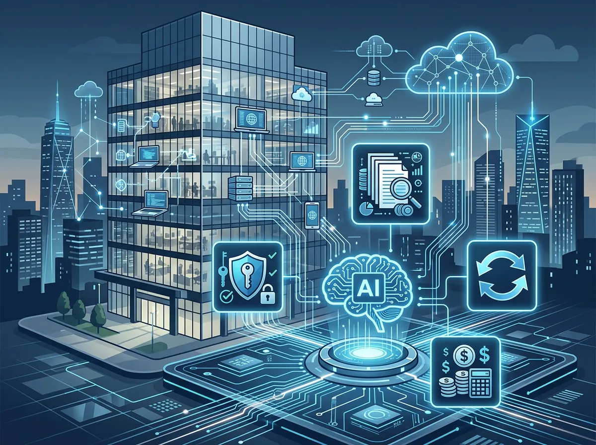 Illustrasjon av enterprise AI-styringsutfordringer med kontrollrammer, tillatelser og revisjonsspor for autonome agenter