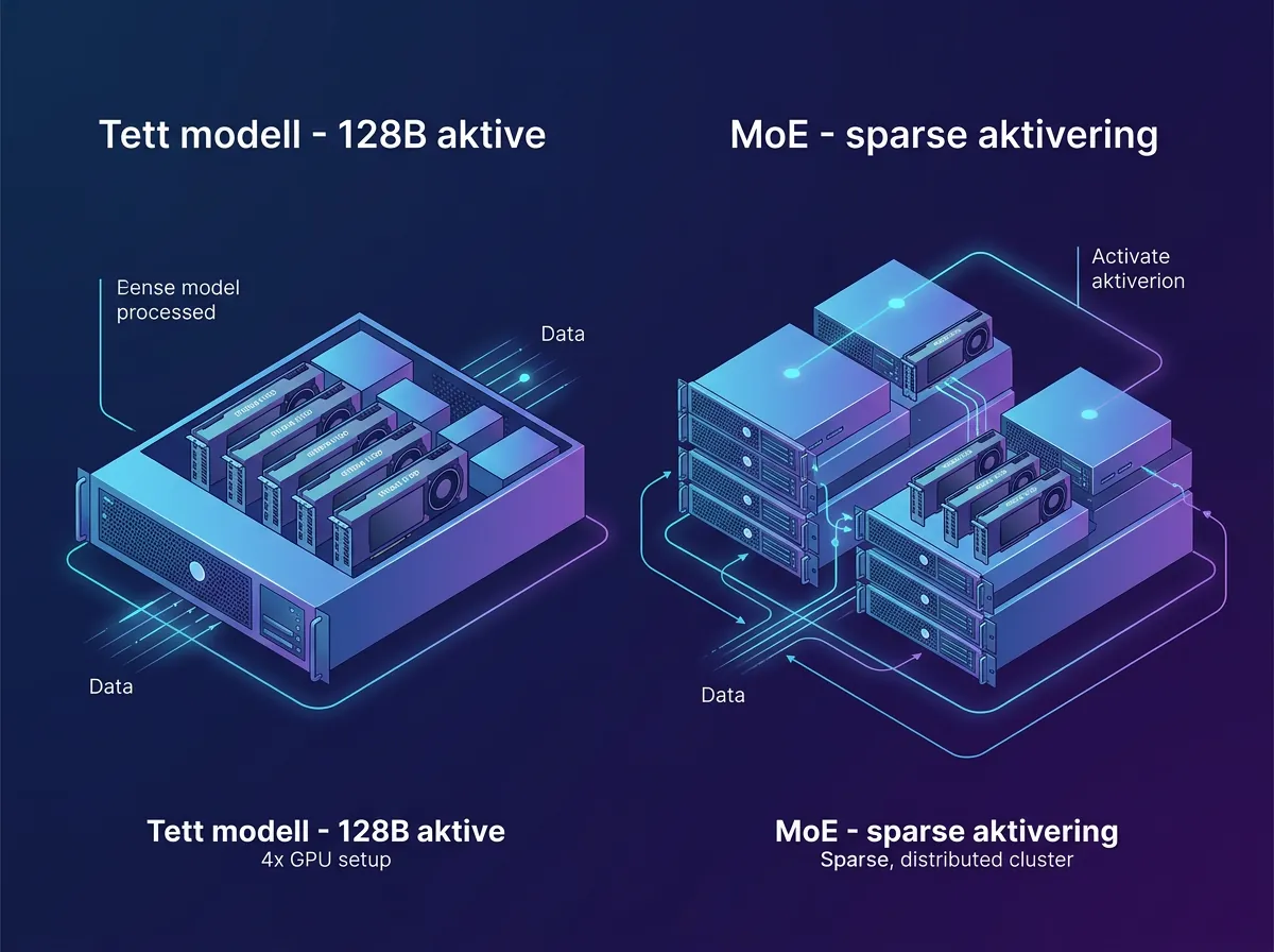 Sammenligning av tett modell og MoE-arkitektur for self-hosting av Mistral Medium 3.5 med H100 GPU-servere