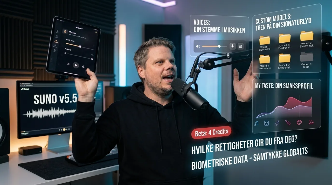 Jan Sverre deltar aktivt i Suno v5.5 Voices-funksjonen med AI-musikk og stemmegjenkjenning