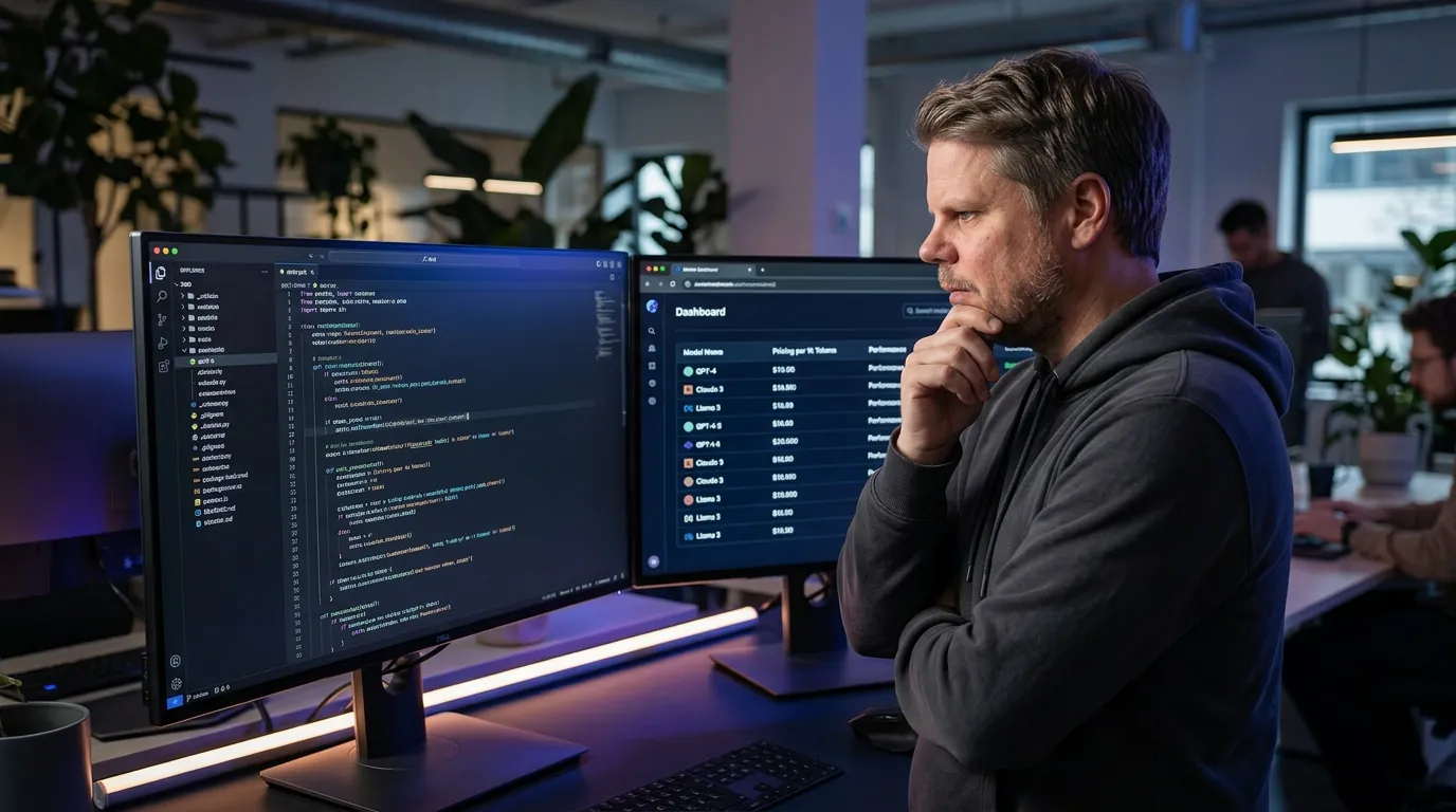Jan Sverre vurderer to skjermer med Zed-editor og OpenRouter AI-modeller som alternativ til Claude Code Max