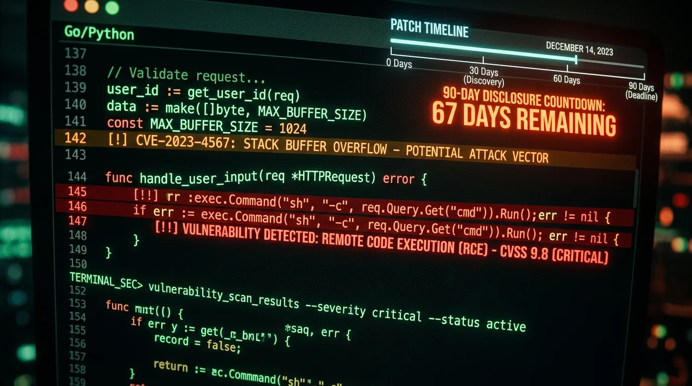 Terminal med kode og varsler om kritiske sårbarheter funnet av AI-analyse
