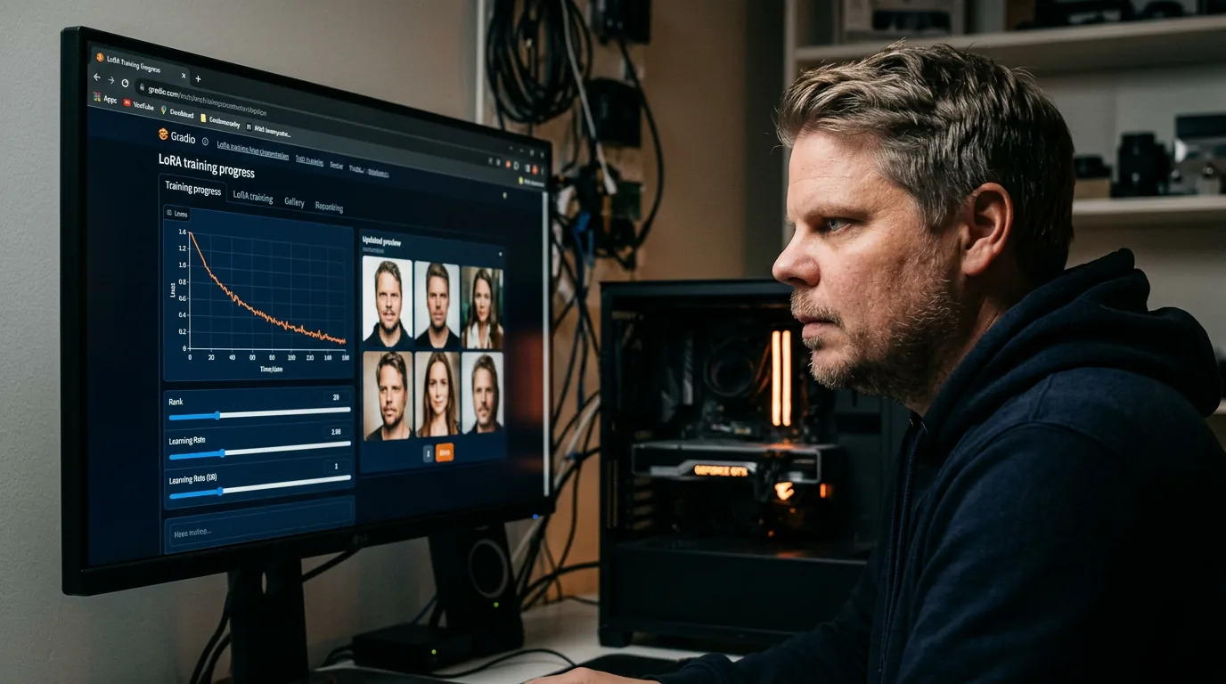 Jan Sverre kjører LoRA-trening med Anima TrainFlow på hjemme-PC med GPU