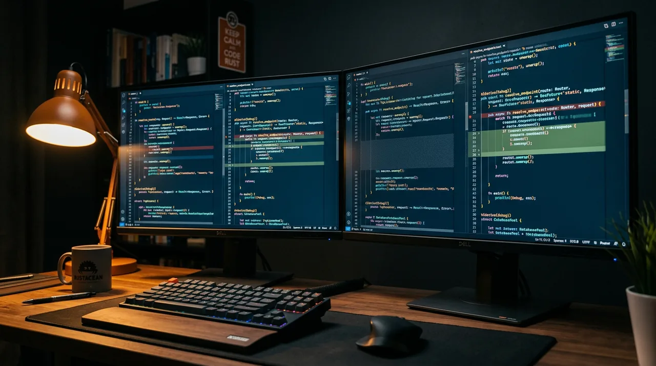 Kode-editor med Rust-kode under refaktorering via AI