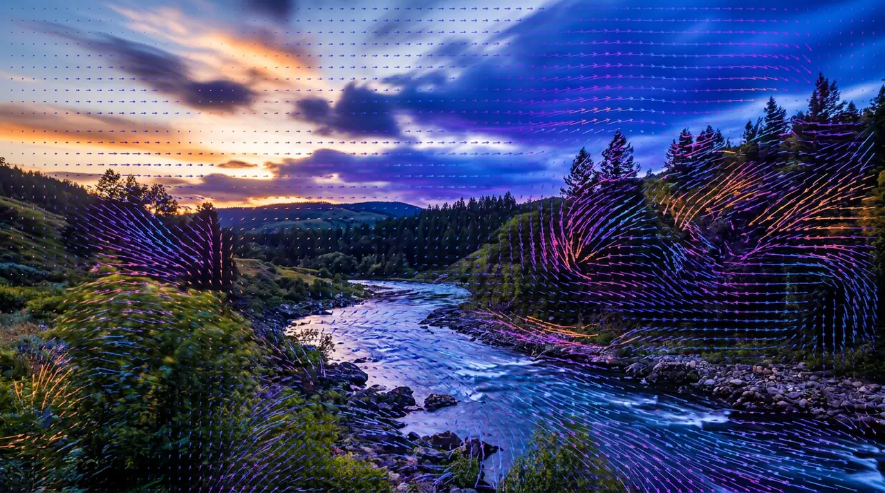 Visualisering av flow maps og bevegelsevektorer i AI-videogenerering