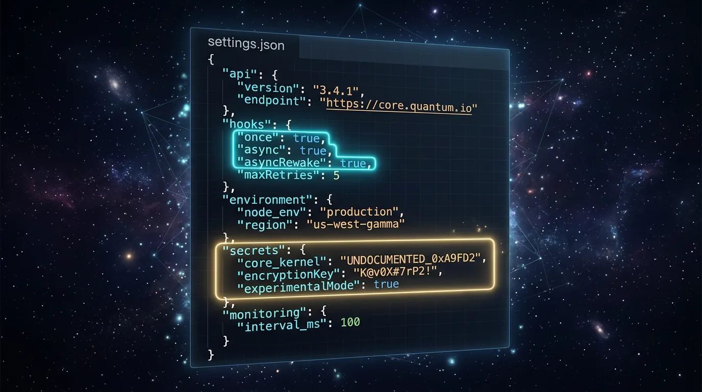 Claude Code settings.json med hooks-konfigurasjon og udokumenterte felt