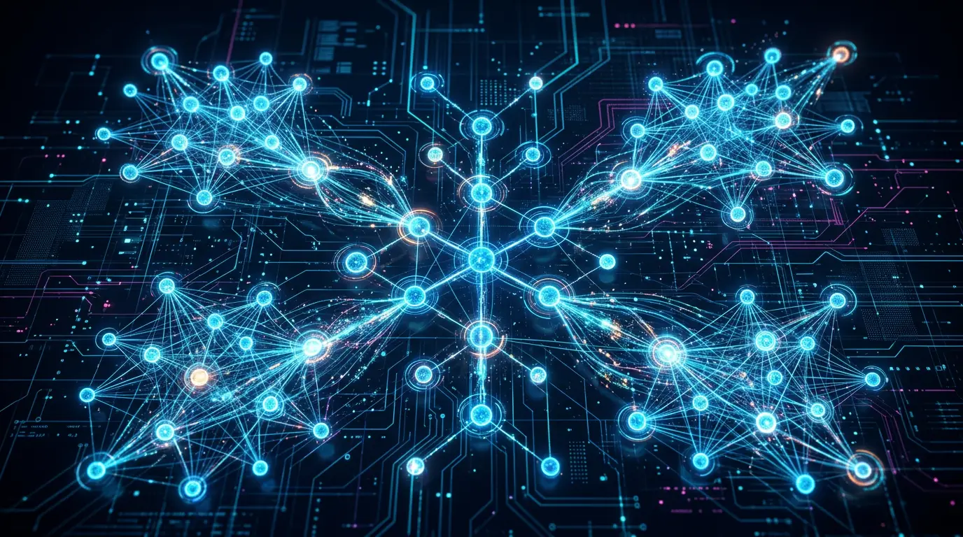 Nettverksvisualisering av AI-agenter som kjører parallelt i Claude dynamic workflows