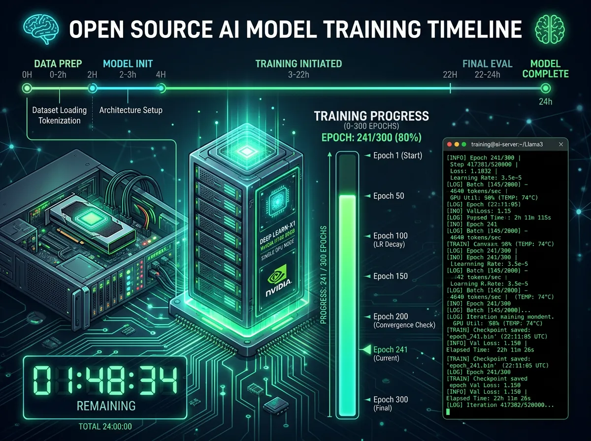 Open source AI-modell trening på én GPU med fremdriftsindikator og 300 epoker over 24 timer