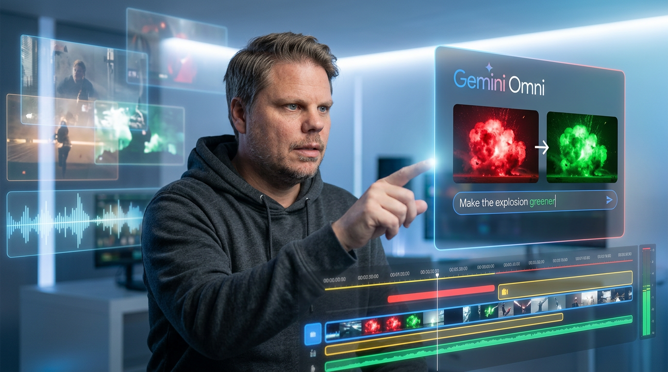 Jan Sverre utforsker Gemini Omni video-AI i et futuristisk redigeringsstudio