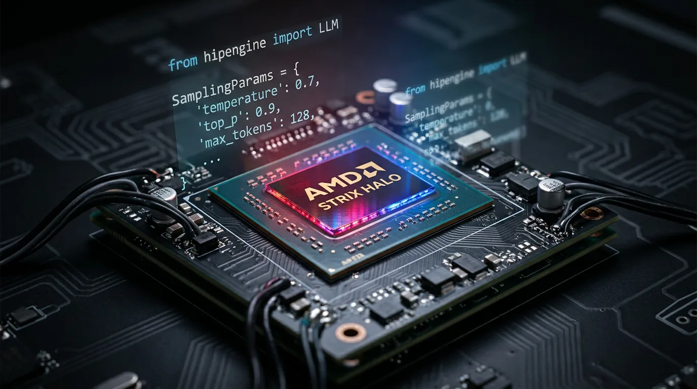 AMD Strix Halo APU-brikke med hipEngine Python kode-overlay