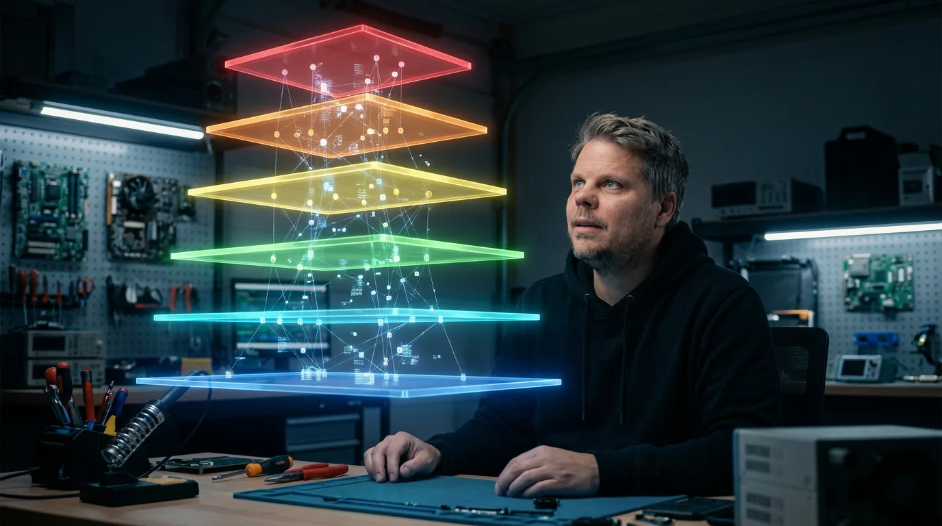 Jan Sverre ser opp på et flytende 4-lags minnehierarki for AI-agenter