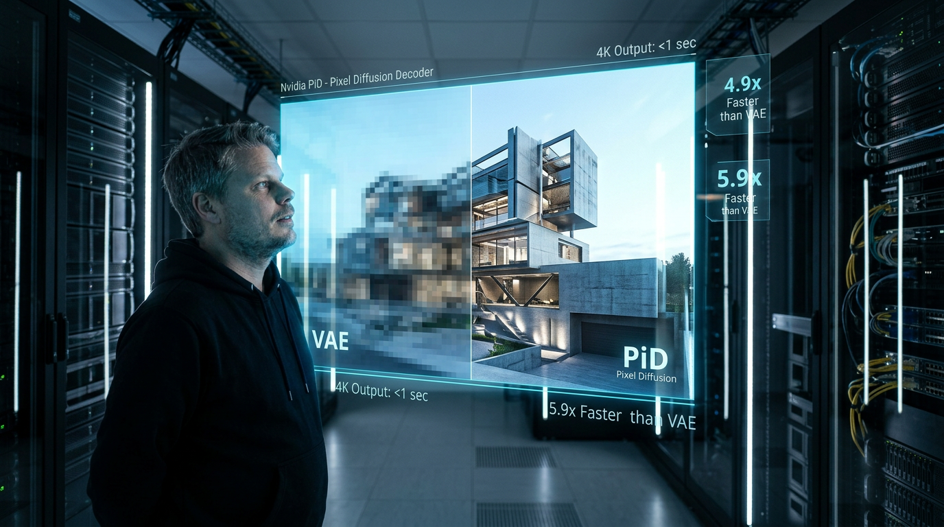 Jan Sverre studerer holografisk sammenligning av VAE og Nvidia PiD pixel diffusion bildekvalitet