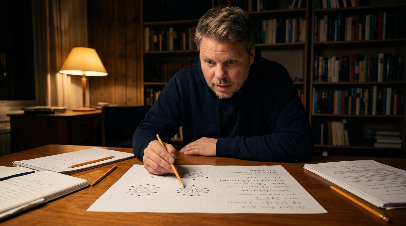 Jan Sverre studerer geometriske diagrammer om Erdős unit-distance-problemet