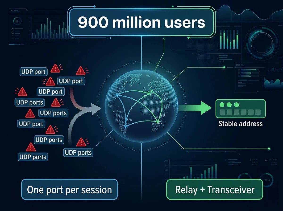 Sammenligning av latensproblemer med tradisjonell én-port-per-sesjon WebRTC versus OpenAIs relay-arkitektur for 900 millioner brukere