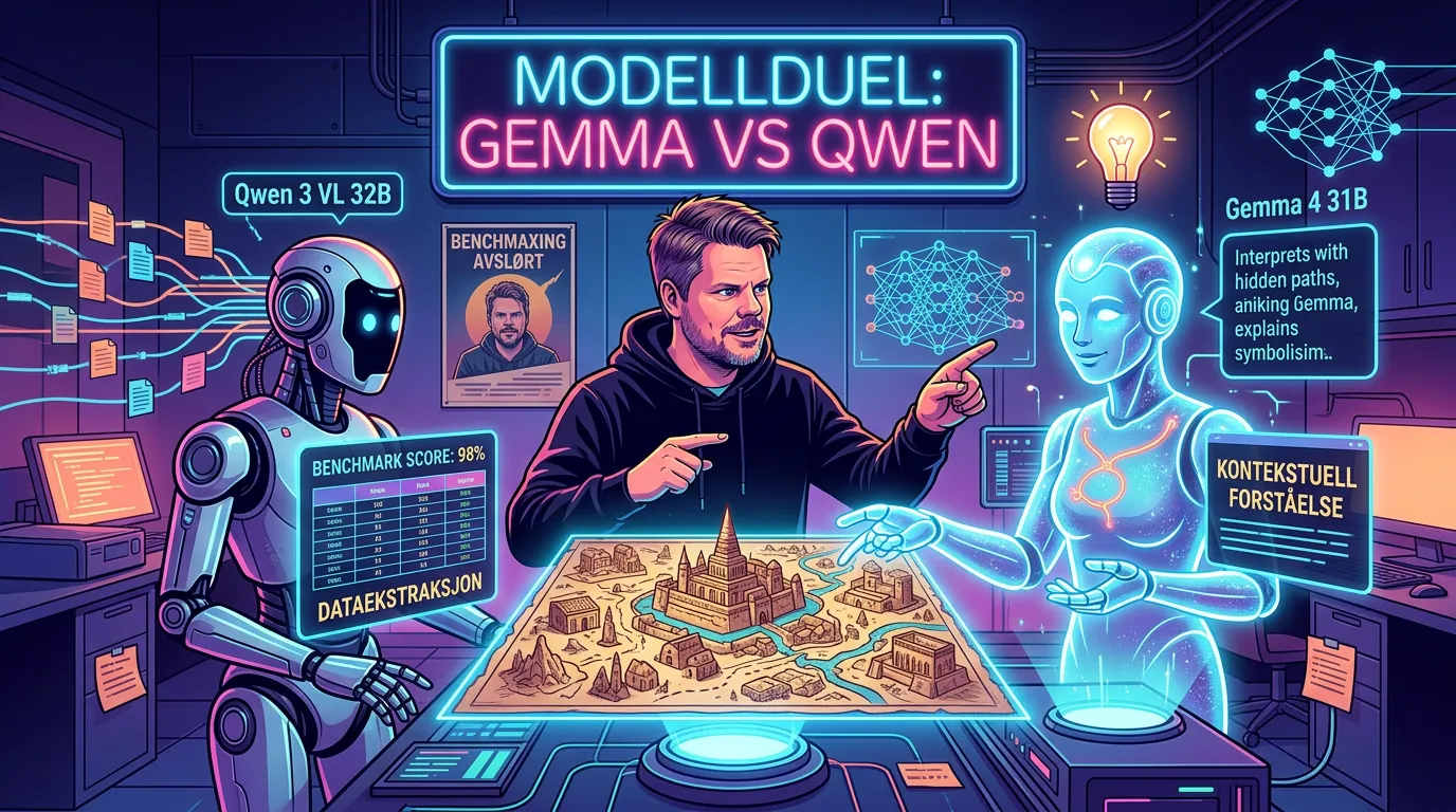 Jan Sverre sammenligner Qwen 3 VL og Gemma 4 vision-modeller lokalt med benchmaxing-vinkel
