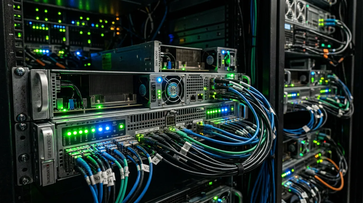 GPU-servere koblet i et multi-node kluster for kjøring av trillion-parameter modeller