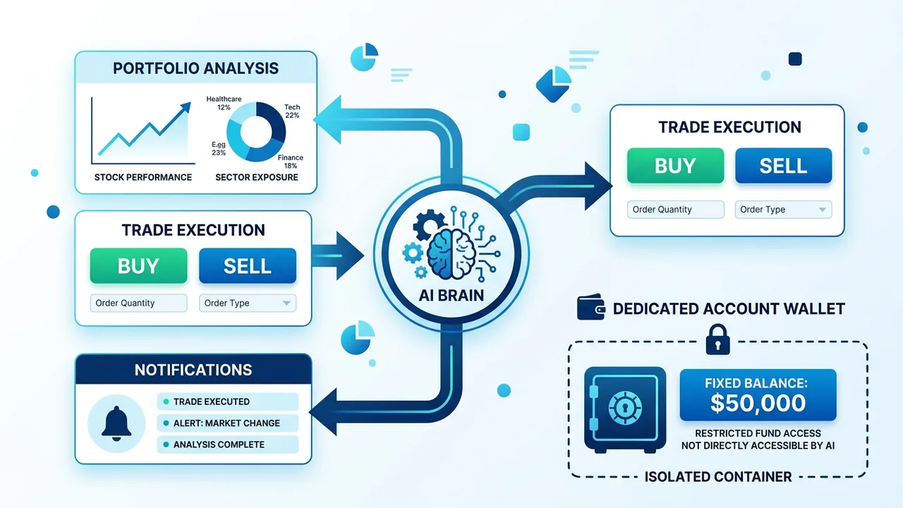Diagram som viser hvordan en AI-agent kobler til Robinhood handelskonto via MCP