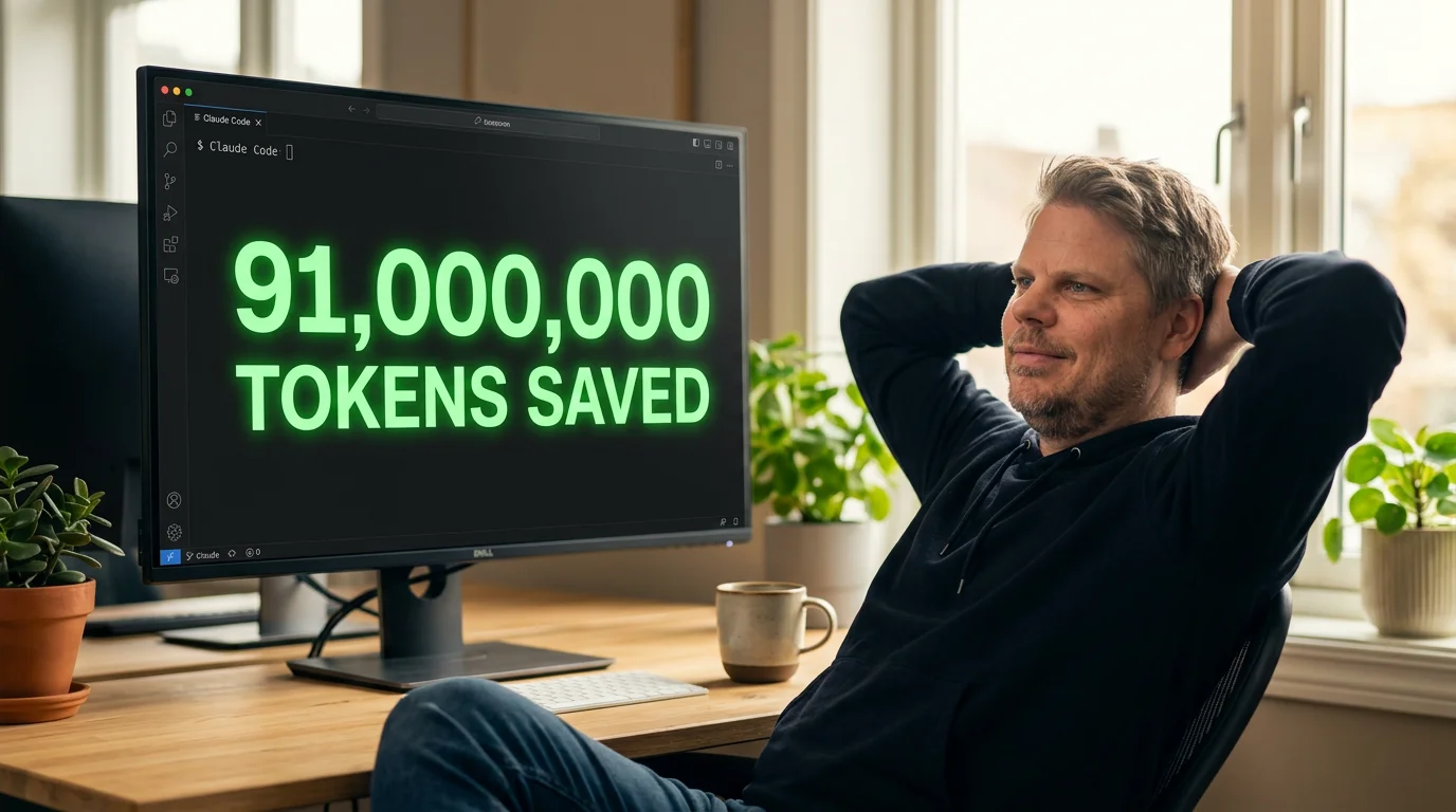 Jan Sverre lent tilbake i stolen med 91 millioner sparte Claude-tokens på skjermen