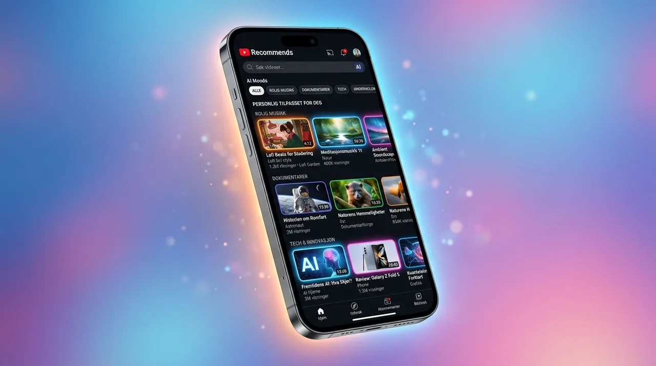 YouTube tilpasset AI-feed grensesnitt med personaliserte videoer