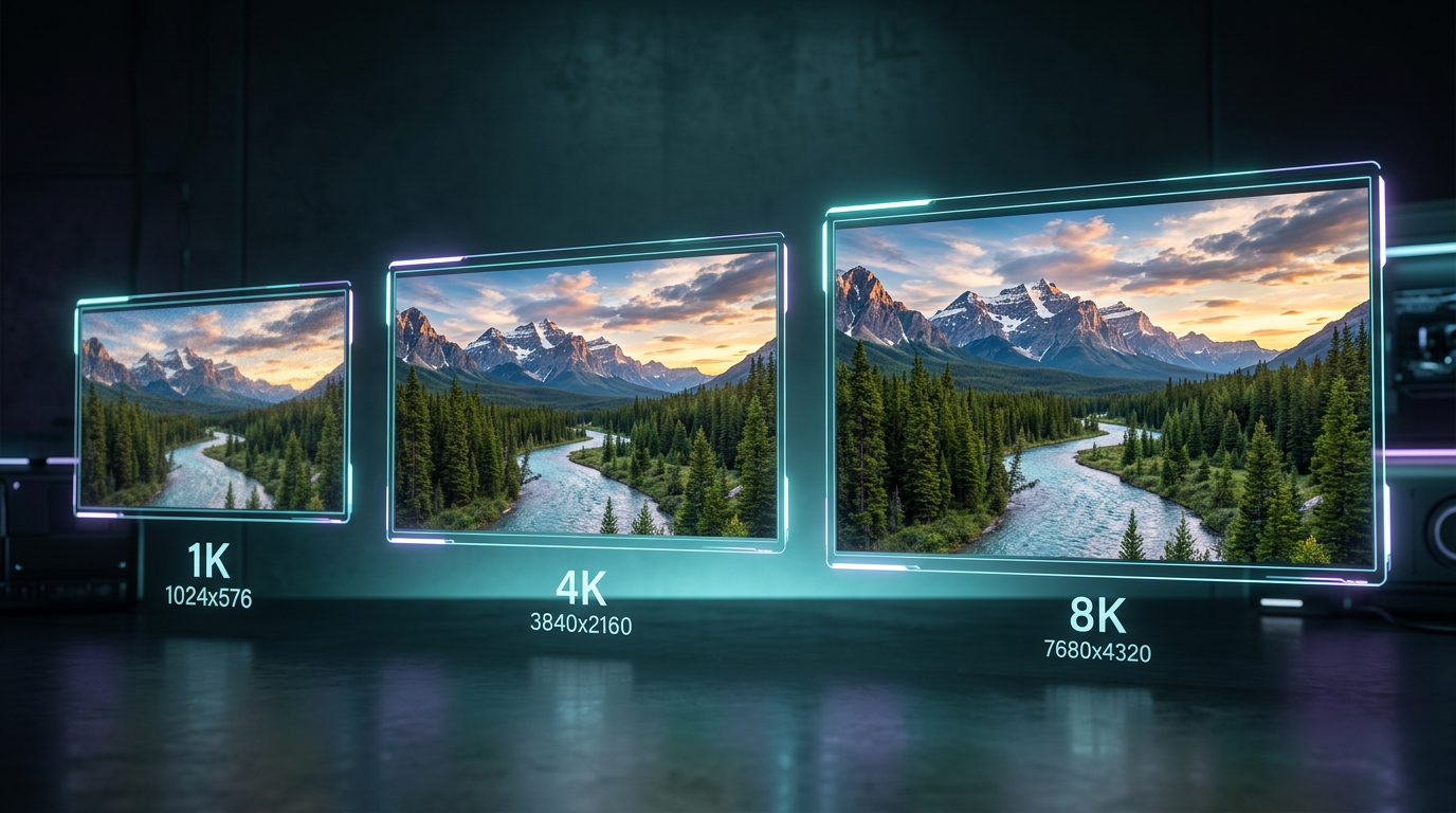 Sammenligning av AI-genererte bilder i 1K, 4K og 8K oppløsning på holografiske paneler