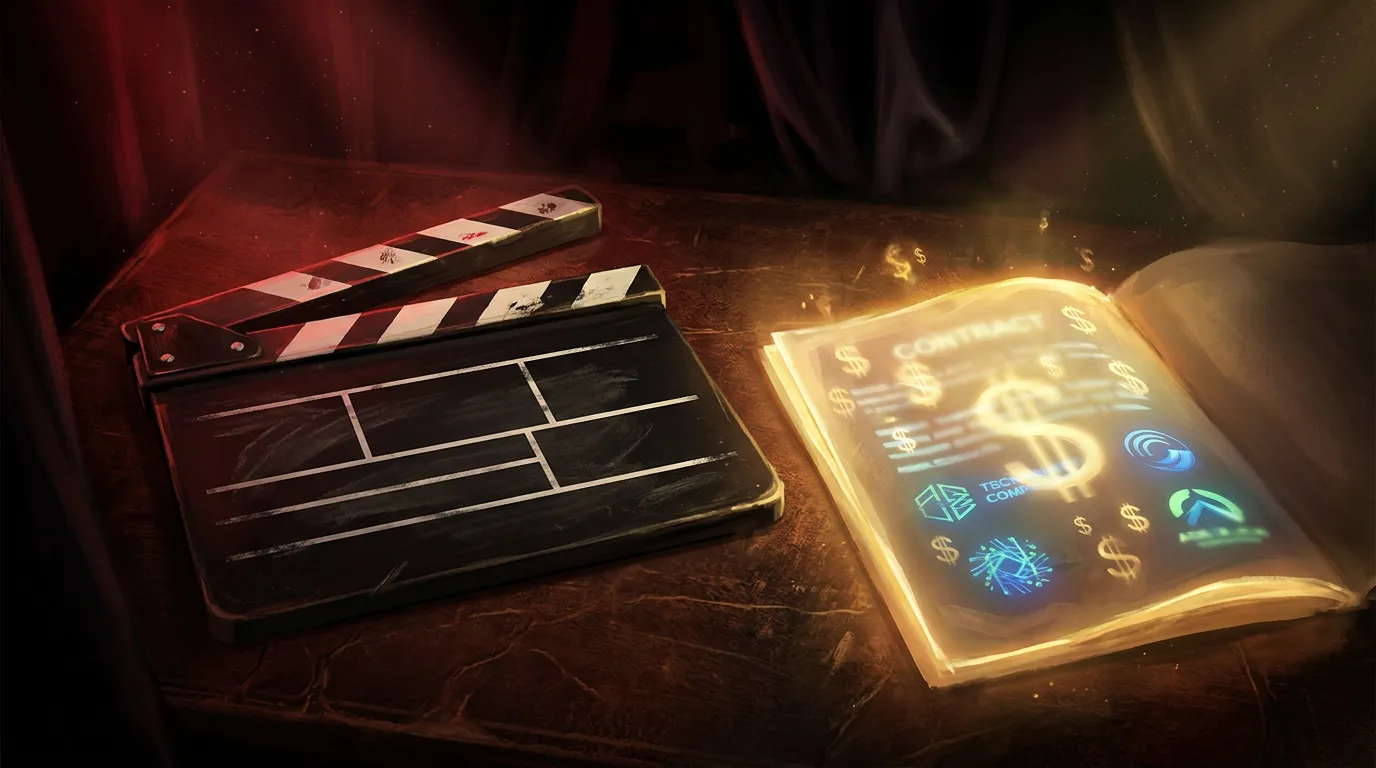 Filmklapperboard og kontrakt - Hollywood møter tech-milliardene