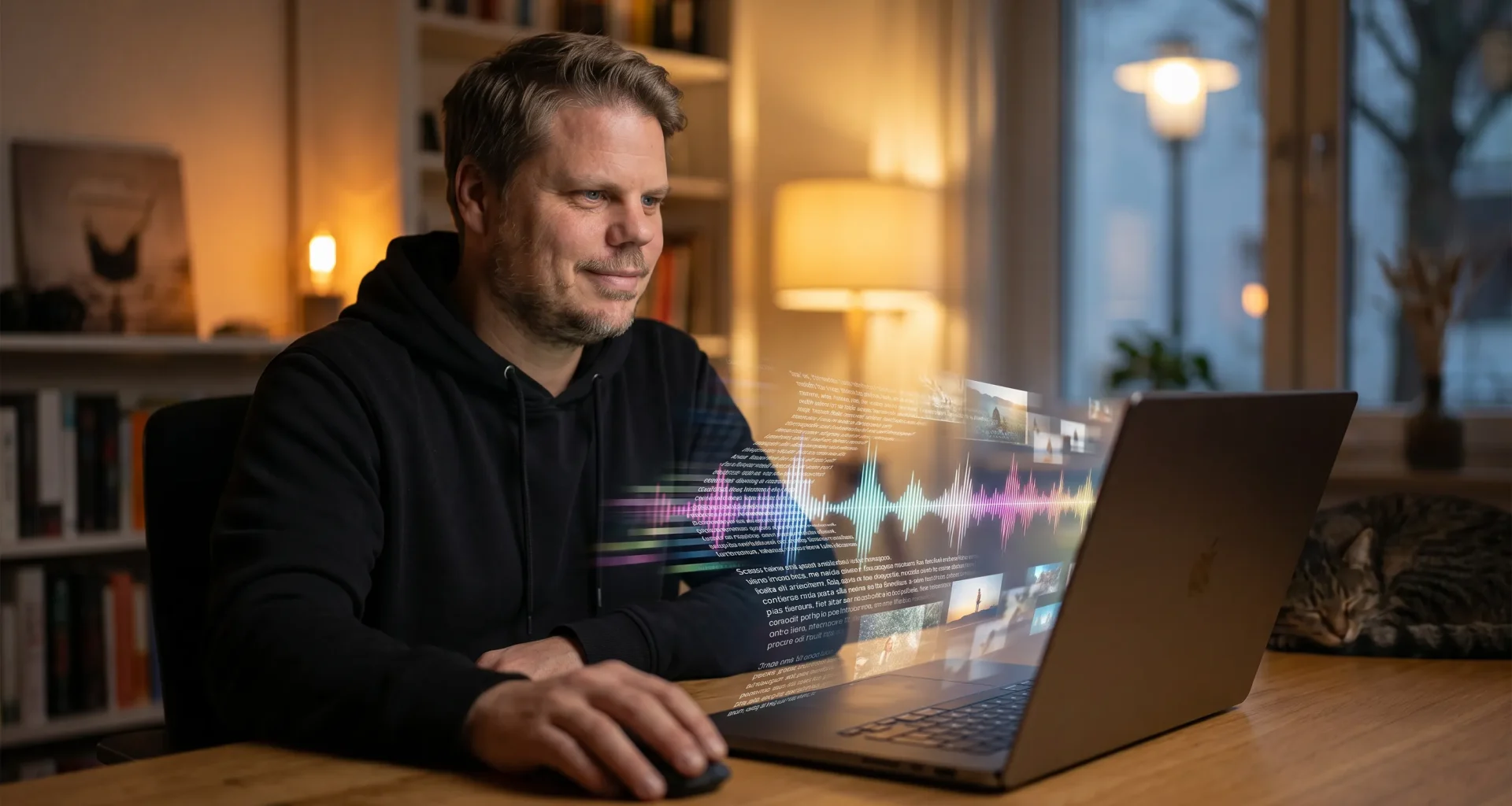 Jan Sverre med laptop der AI forstår bilder, lyd og tekst lokalt