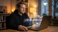 Jan Sverre med laptop der AI forstår bilder, lyd og tekst lokalt