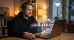 Jan Sverre med laptop der AI forstår bilder, lyd og tekst lokalt