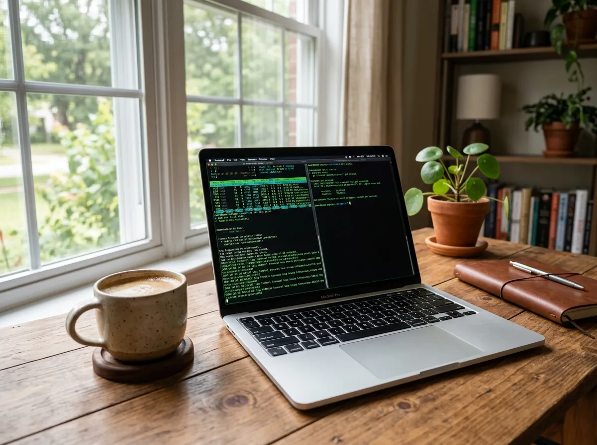 MacBook med terminal åpen viser Ollama-kommando for å kjøre Gemma 4 12B lokalt