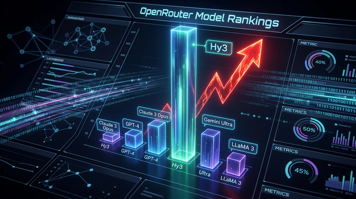 OpenRouter AI-modell rangeringsliste med Hy3 på topp