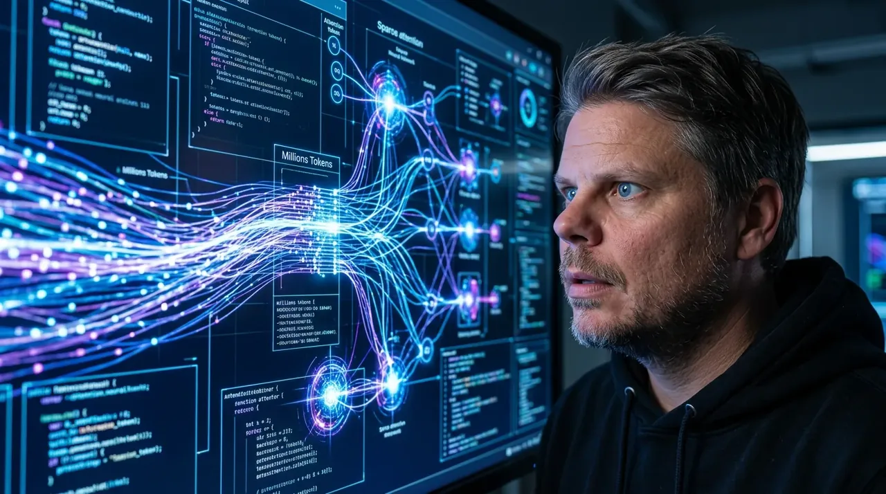 Jan Sverre ser på visualisering av MiniMax M3 sparse attention-arkitektur med 1 million tokens kontekst