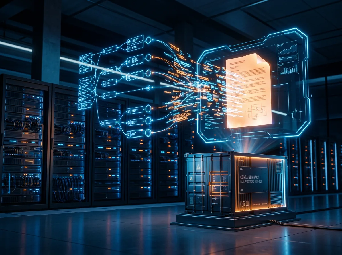 Enterprise server-infrastruktur med selvhostet OCR-container som prosesserer dokumenter lokalt