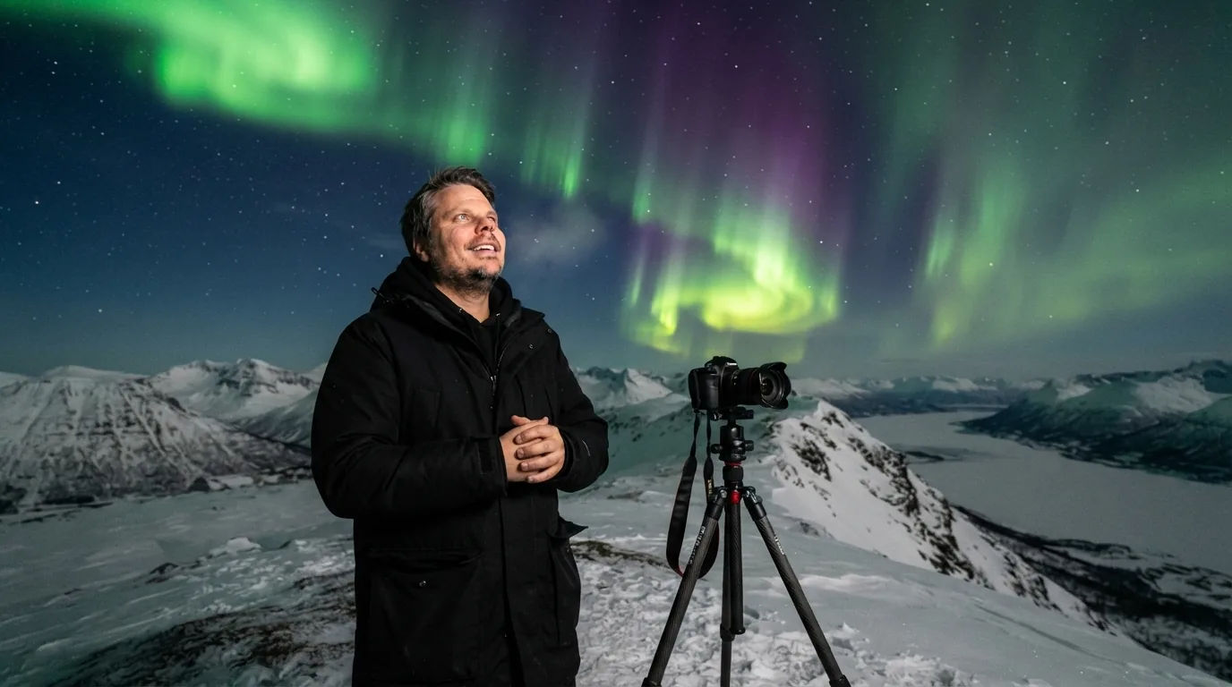 Jan Sverre under nordlys - testbilde fra Nano Banana Lite