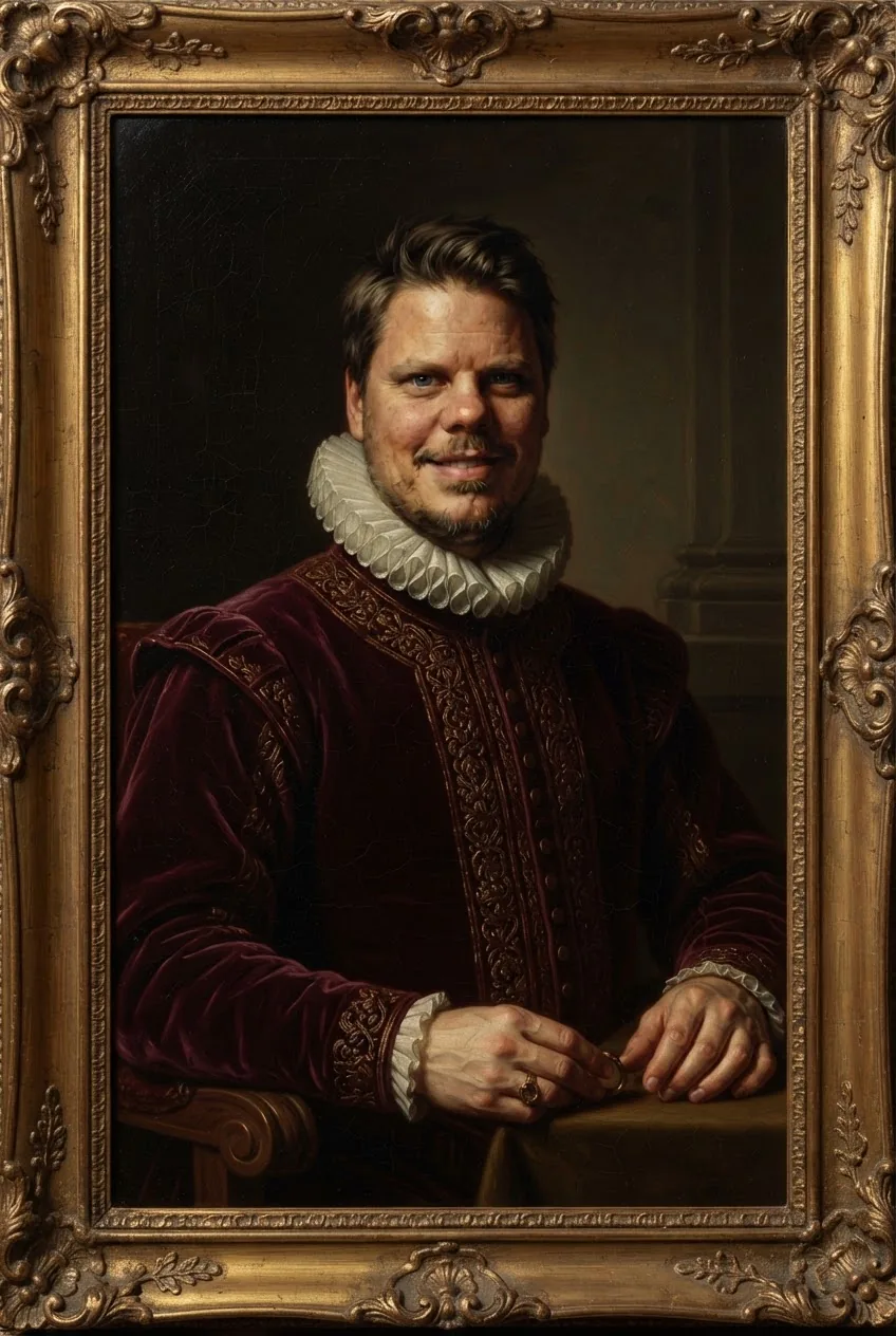 Jan Sverre som renessanse-portrett, oljemaleri - testbilde fra Nano Banana Lite
