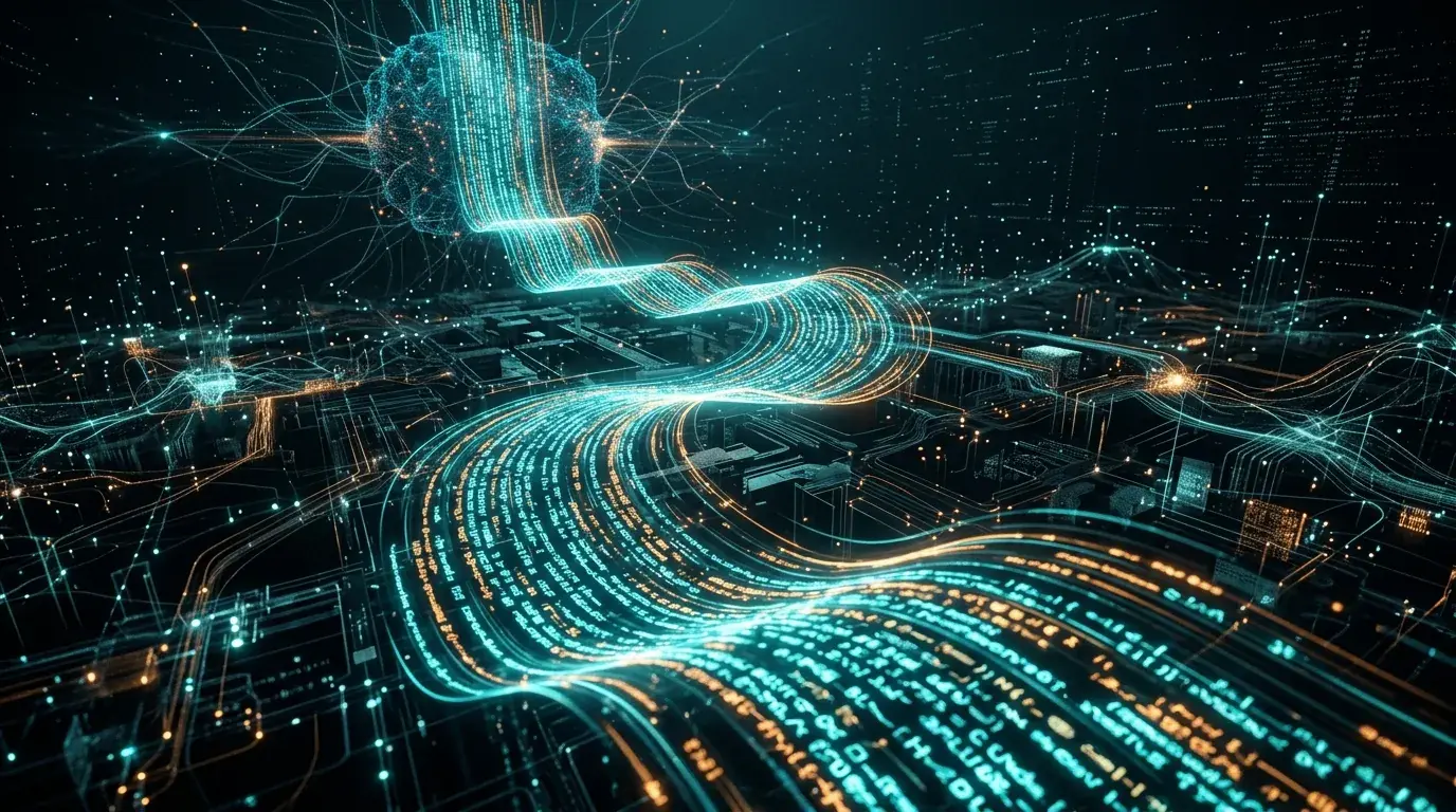 AI-agent prosesserer et massivt dokument med 1 million tokens kontekstvindu - lysstrøm i digitalt rom